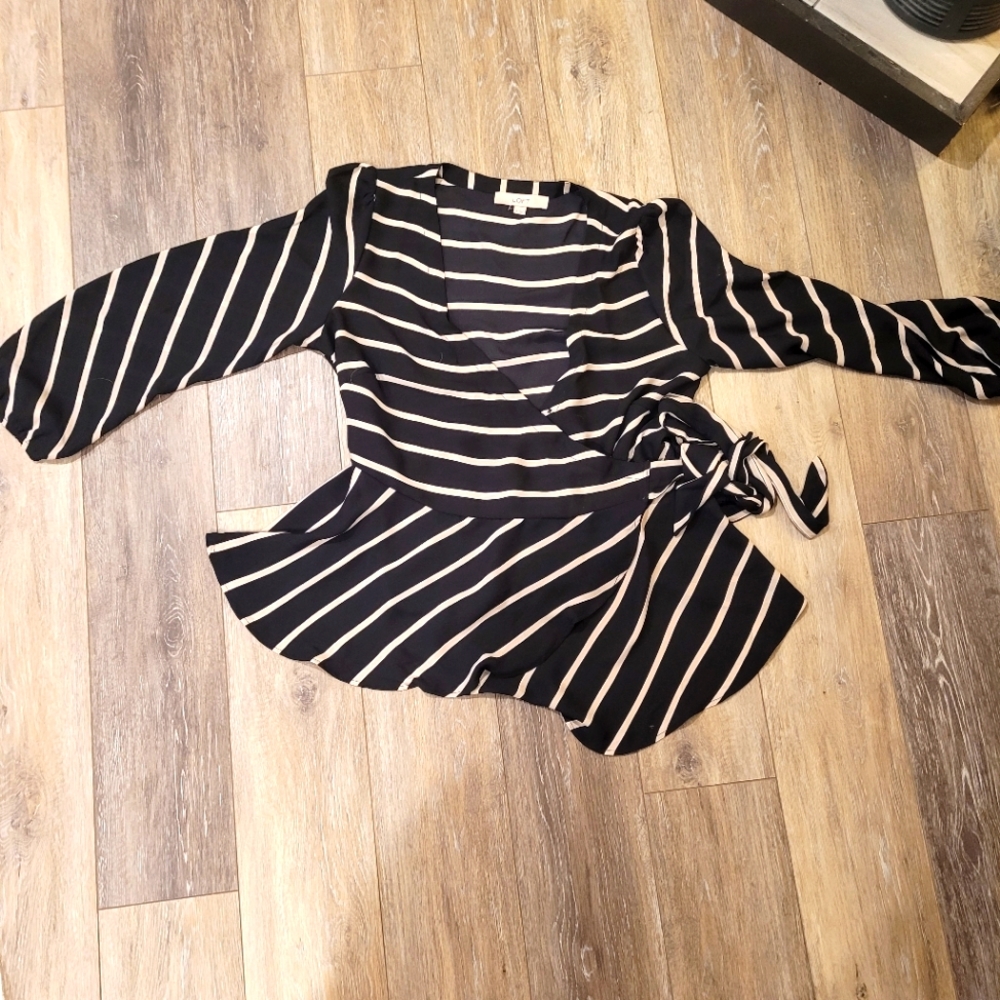 LOFT - Black Wrap Peplum Blouce - Size Medium